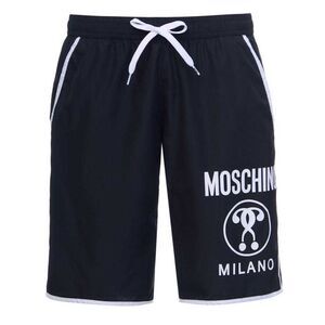 Moschino Mens Milano Logo Long Swim Shorts / Black/White